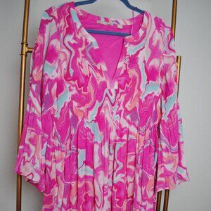 Pink Patterned Sunny Leigh XL Flowy Dress